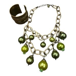 Vintage Boho Charm Necklace & Cuff Bracelet Set 🌟